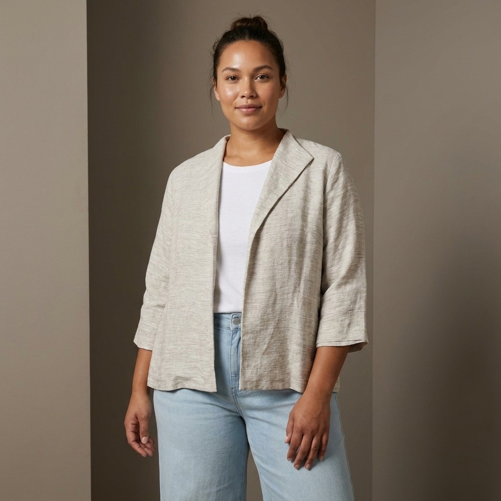 EILEEN FISHER Women Blazer MP Beige Linen Cotton Quiet Luxury